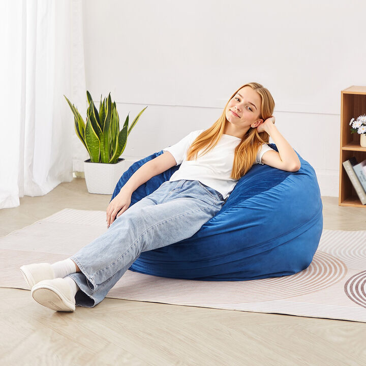 Velvet Round Bean Bag Chair with Removable Cover Soft Seat for Lounge or Bedroom