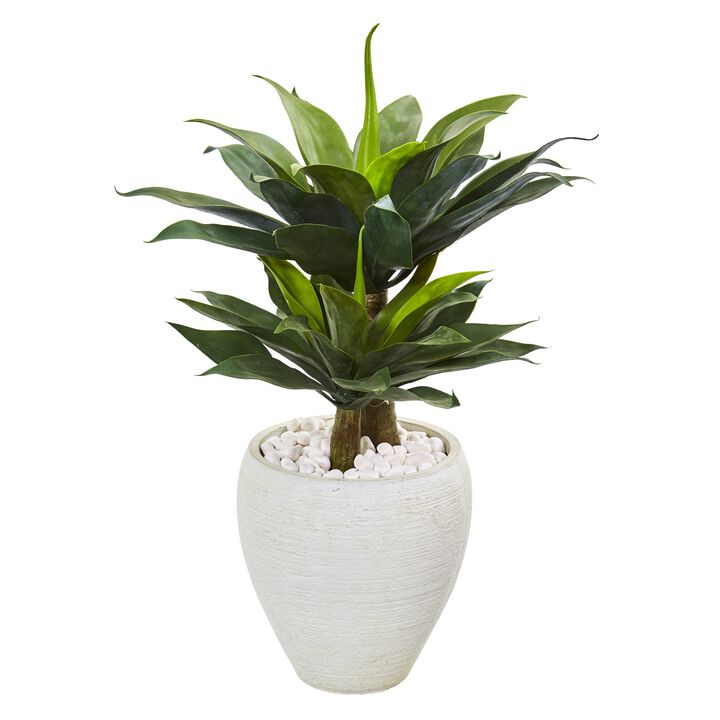 HomPlanti 33" Double Agave Succulent Artificial Plant in White Planter