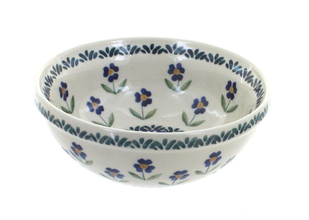 Blue Rose Polish Pottery Sage Floral Dessert Bowl