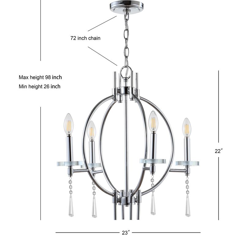 Laura 23" Crystal/Metal LED Chandelier, Chrome