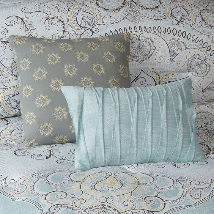 Gracie Mills Renaldo 7-Piece Reversible Cotton Sateen Comforter Set with Medallion Design