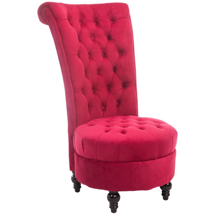 HOMCOM High Back Accent Chair, Upholstered Armless Chair, Retro Button-Tufted Royal Design with Thick Padding and Rubberwood Leg for living Room, Dining room and Bedroom, Crimson Red