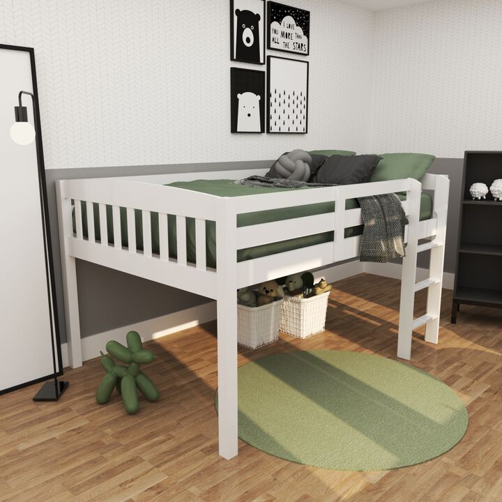 Elbrus Low Loft Bed With Storage, Space Saver Full Size Kids Loft Bed With Stairs