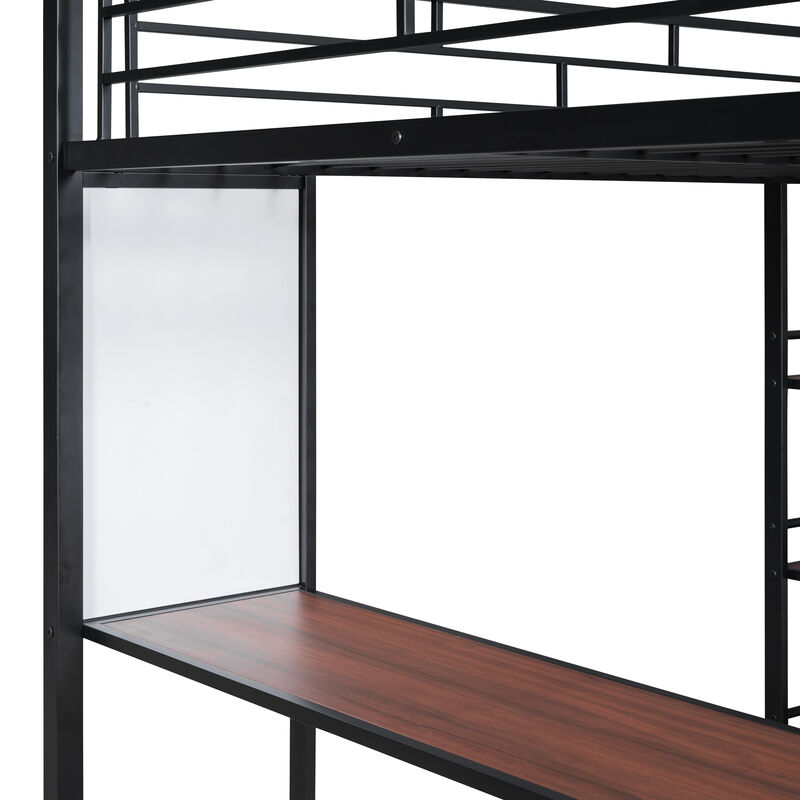 Merax Metal Loft  Bed with  Desk and 3 Layers of Shelves