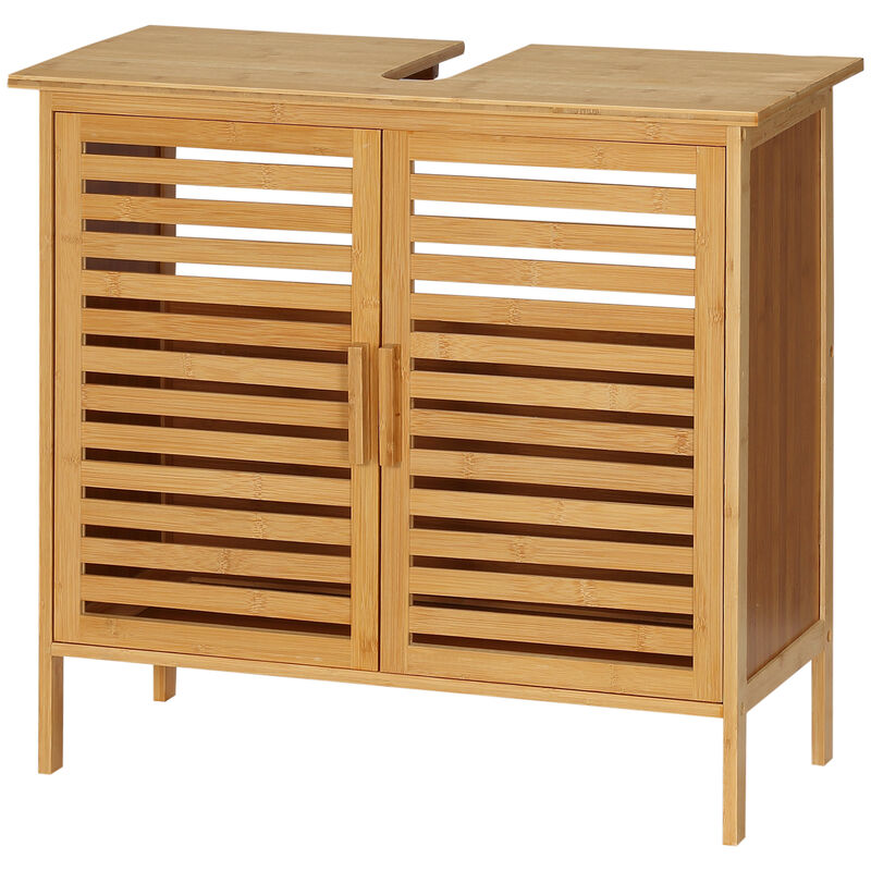 kleankin Freestanding Under Sink Cabinet with 2 Slatted Doors Bamboo Frame