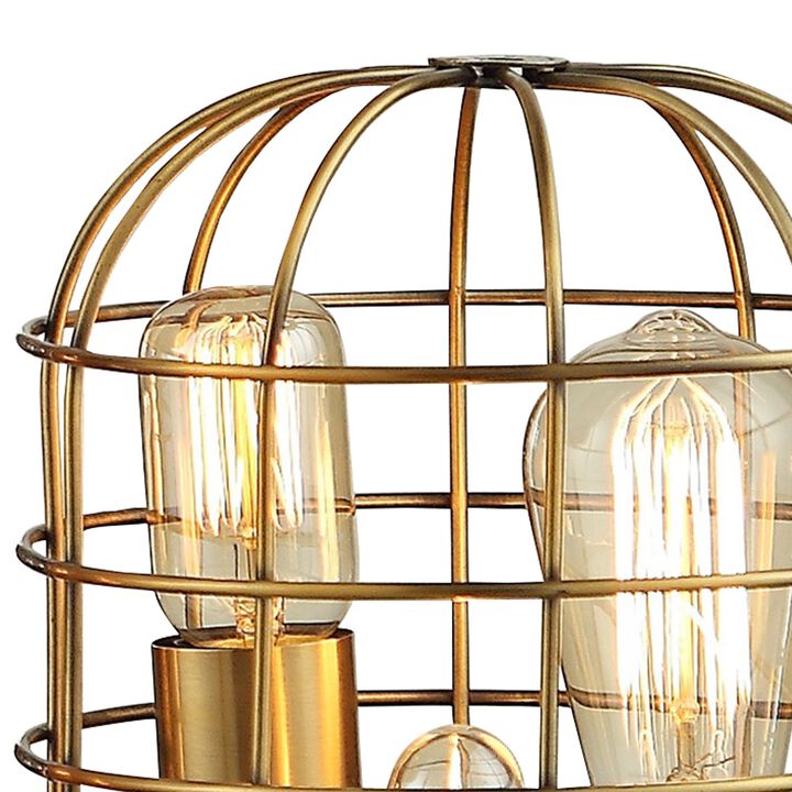 16 Inch Table Lamp, Vintage Caged Dome Shade, Metal Frame, Classic Gold-Benzara