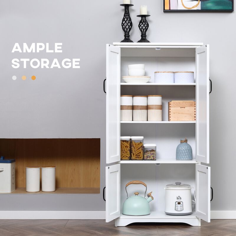 White Kitchen Storage: Floor Cabinet with 4 Doors and Adjustable Shelves