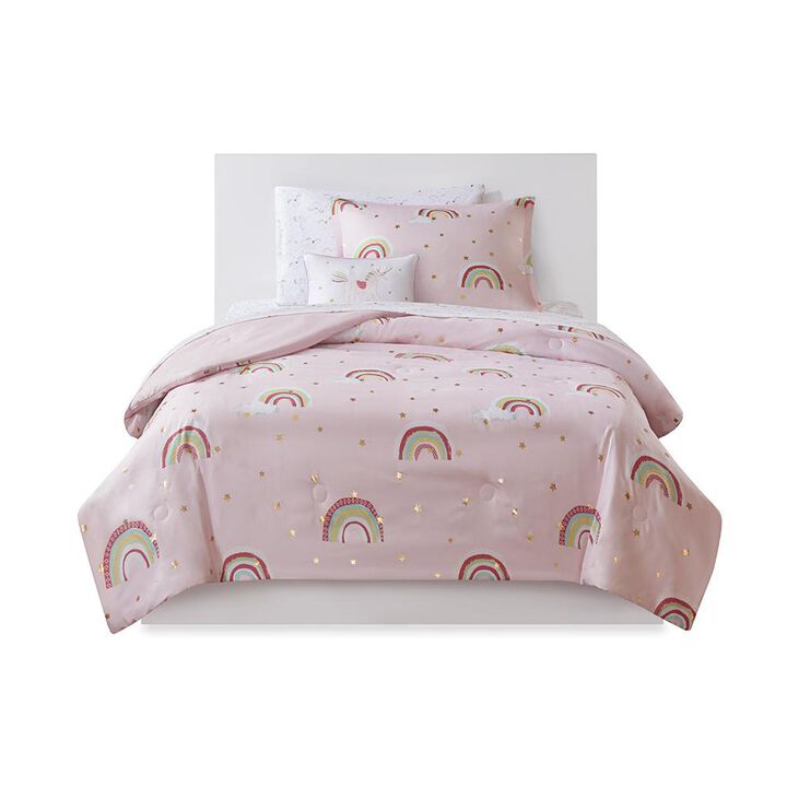 Belen Kox Alicia Rainbow with Metallic Printed Stars Complete Bed and Sheet Set, Belen Kox