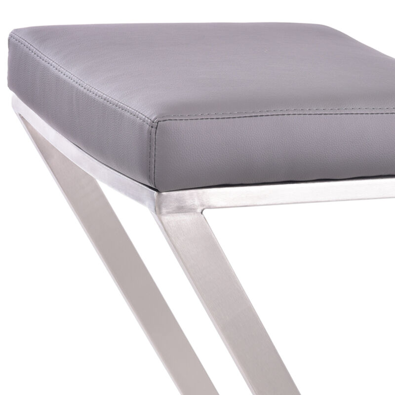 Atlantis  Counter Height Backless Grey Faux Leather and Brushed Stainless Steel Bar Stool