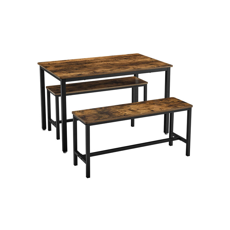 3-Piece Dining Table Set with Benches - Rustic Brown and Black