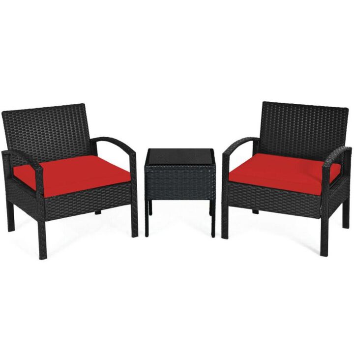 Hivvago Hivvago 3 Pieces Outdoor Rattan Patio Conversation Set with Seat Cushions