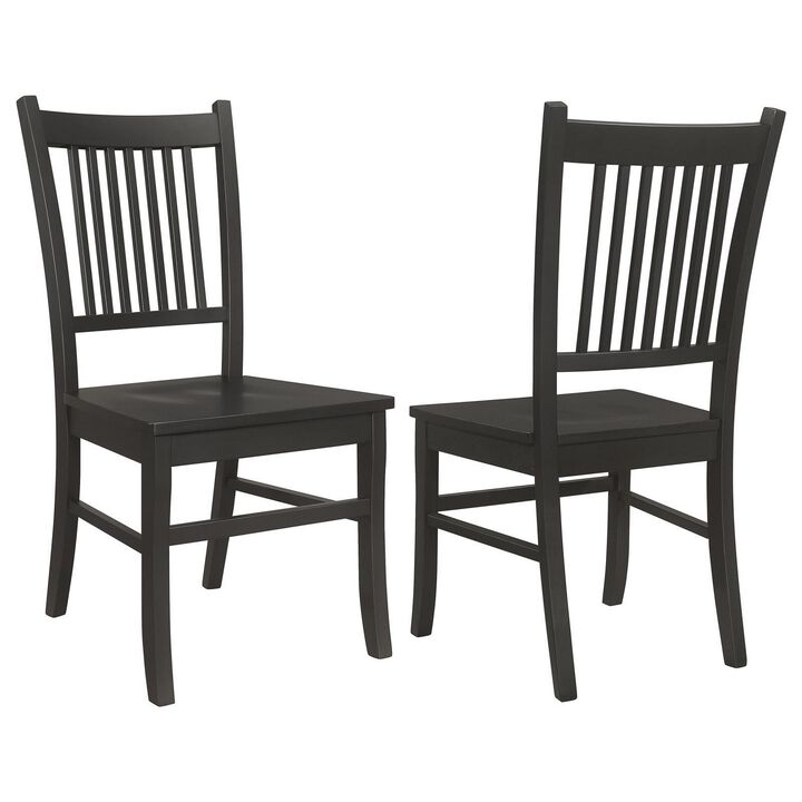 Marissa 22 Inch Dining Chair, Set of 2, Slatted Back, Black Asian Hardwood - Benzara