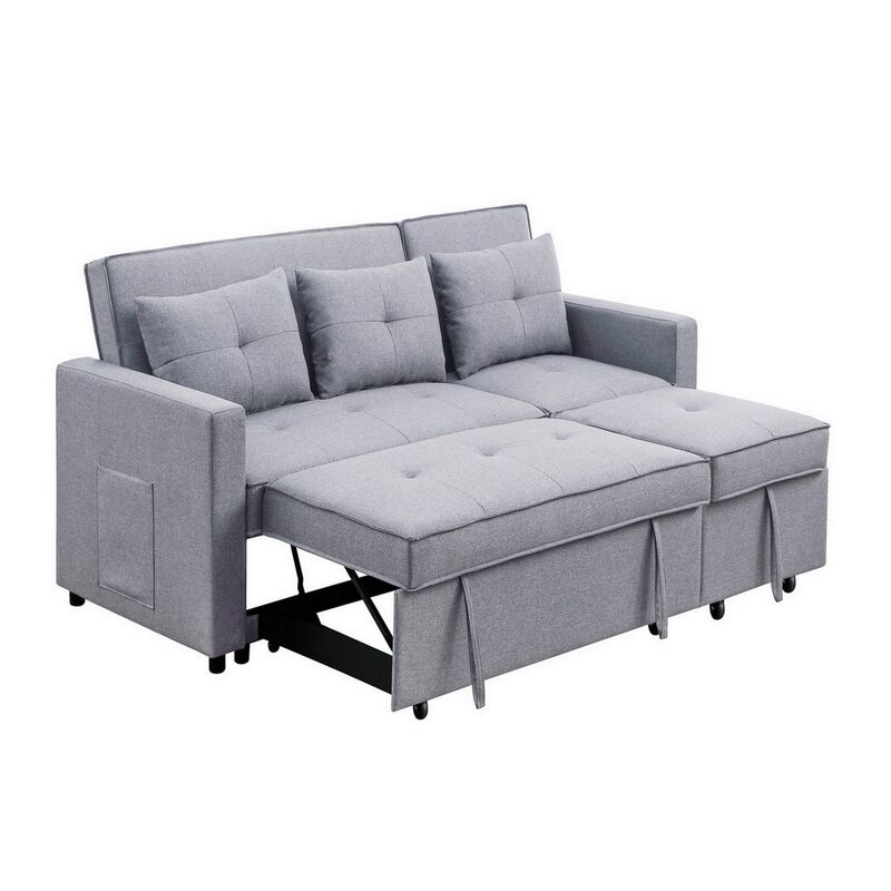 Jayce 80 Inch Wood Convertible Sleeper Sofa with Side Pocket, Light Gray-Benzara