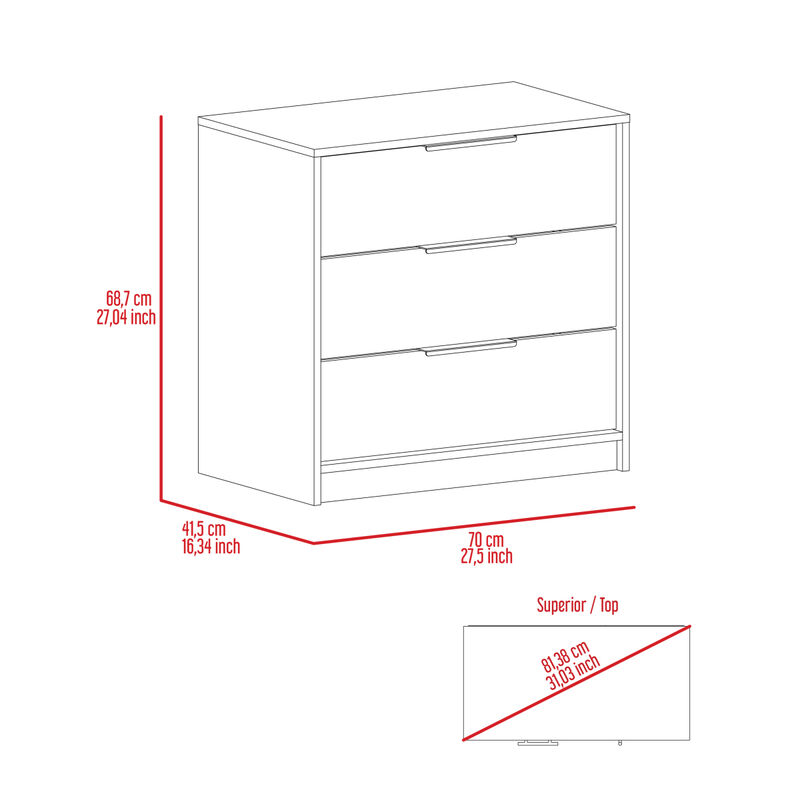 Cannon 3-Drawer Rectangle Dresser White