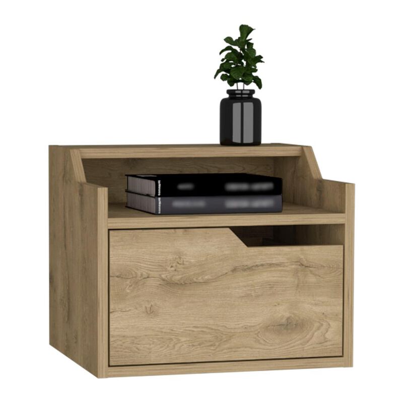 Floating Nightstand, Modern Dual-Tier Design with Spacious Single Drawer Storage