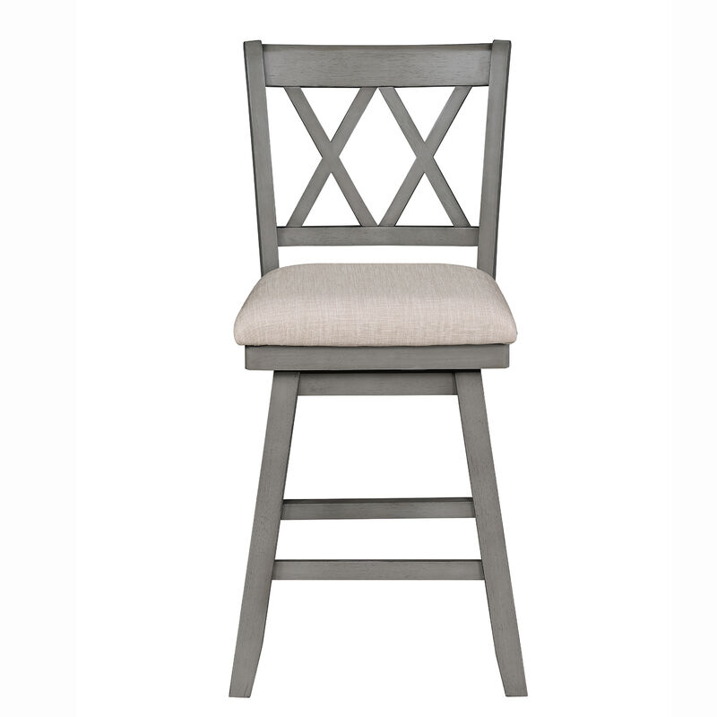 Brookline 37.5 in. Gray High Back Wood Swivel Bar Stool with Fabric Seat