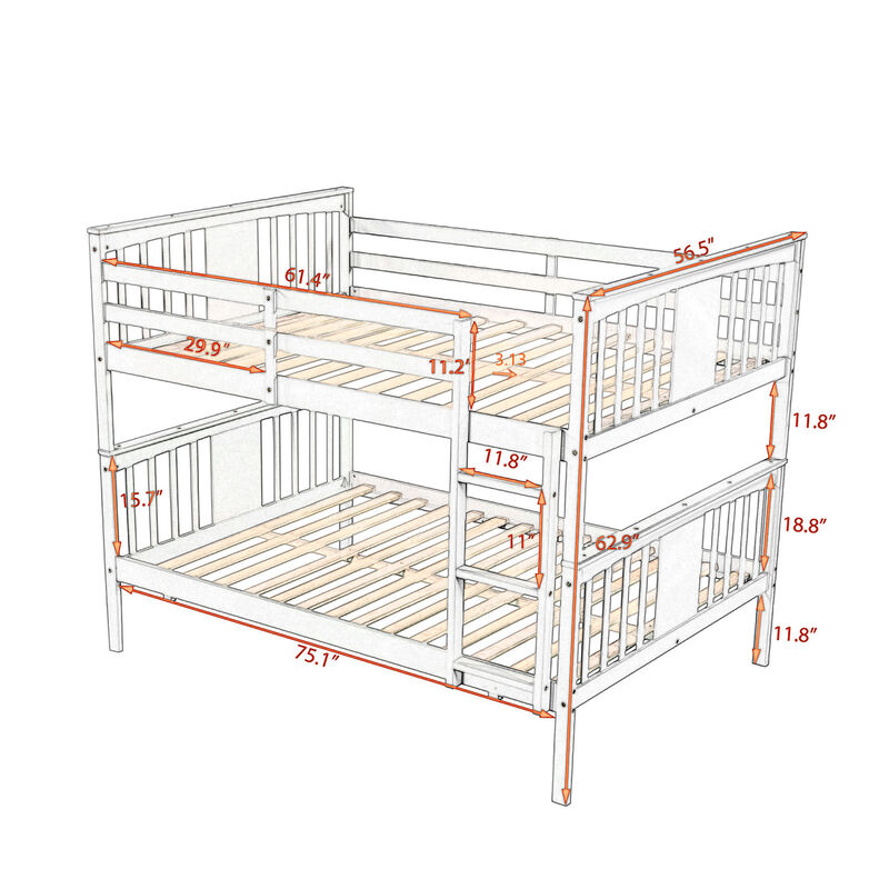 Full Over Full Bunk Bed With Ladder For Bedroom, Guest Room Furniture