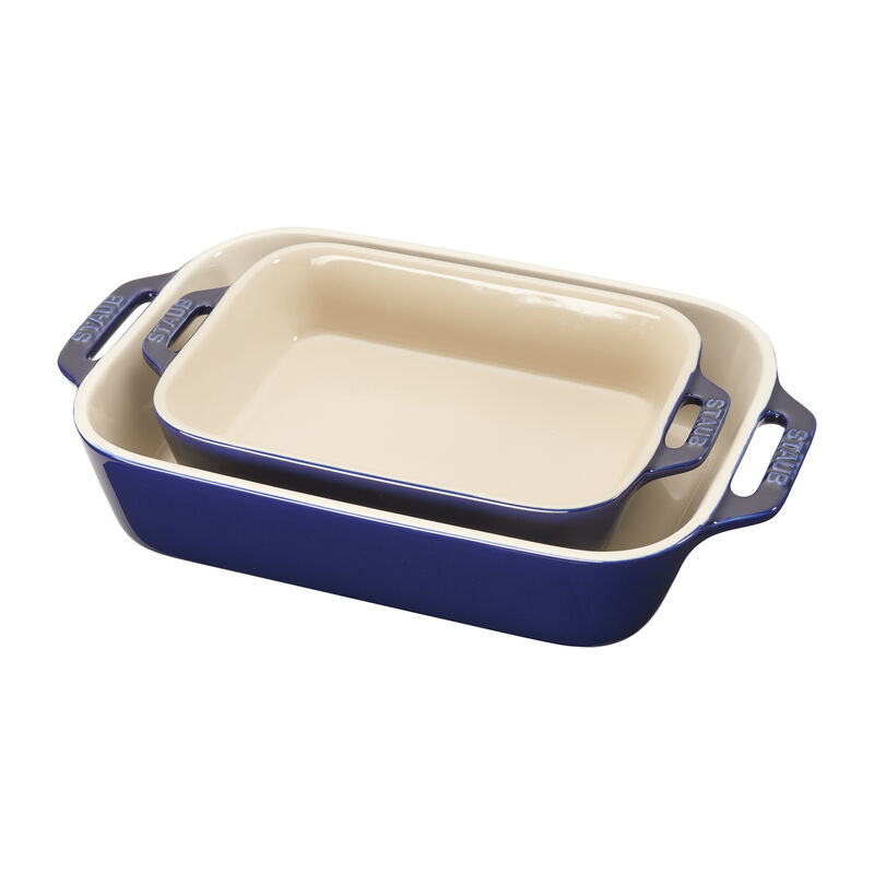 Staub Ceramic Rectangular Baking Dish Set, Casserole Dish, 2-Piece, Rustic Turquoise