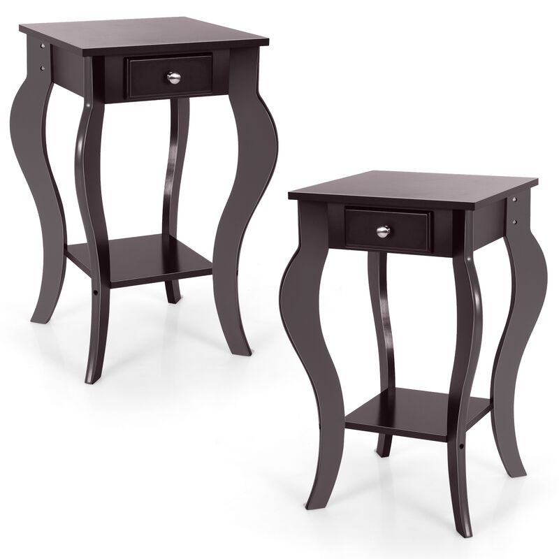 2-Tier End Table with Drawer and Shelf for Living Room Bedroom