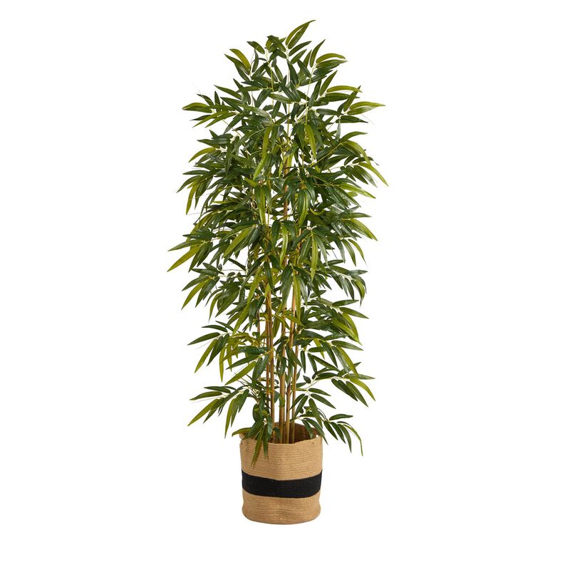 Nearly Natural 75-in Bamboo Tree w/1440 Branches in Natural Cotton Planter
