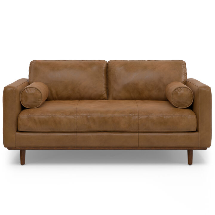 Morrison 72 inch Wide Mid-Century Modern Sofa in Caramel Brown Top Grain Genuine Leather