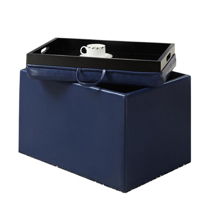 Convience Concept, Inc. Designs4Comfort Accent Storage Ottoman with Reversible Tray Blue Faux Leather