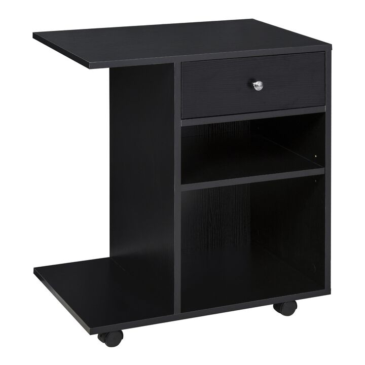 Black Mobile Printer Stand, Rolling File Cabinet Cart with Wheels, Adjustable Shelf, Drawer and CPU Stand