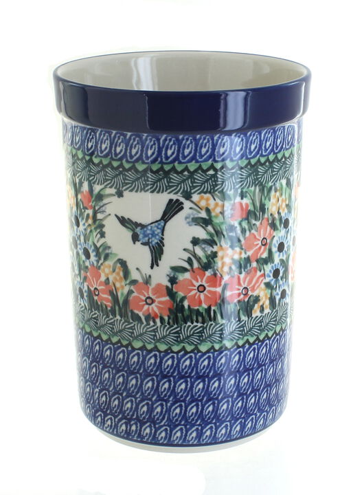 Blue Rose Polish Pottery Summer Blooms Utensil Jar