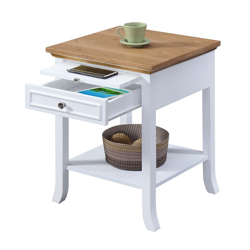 Convenience Concepts American Heritage Logan End Table with Drawer and Slide, Driftwood Top/White Frame