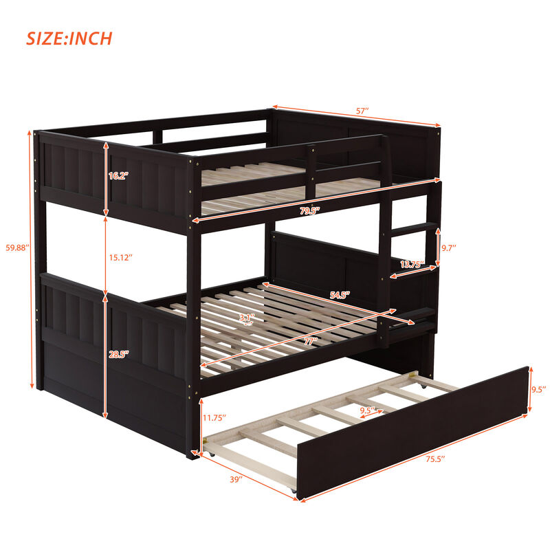 Merax Modern Solid Bunk Bed with Trundle