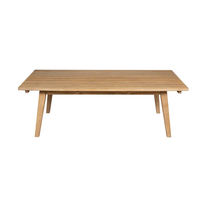 Ann 51 Inch Outdoor Patio Coffee Table, Natural Eucalyptus Wood, Slatted - Benzara