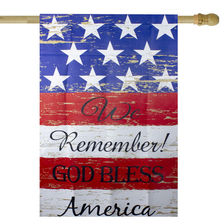 Stars and Stripes "We Remember! God Bless America" Patriotic Outdoor Flag - 40" x 28"