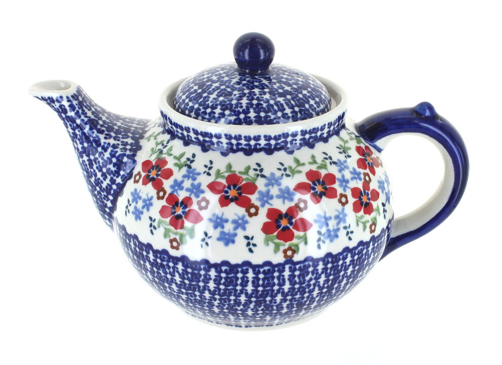 Blue Rose Polish Pottery Red Dahlia Teapot