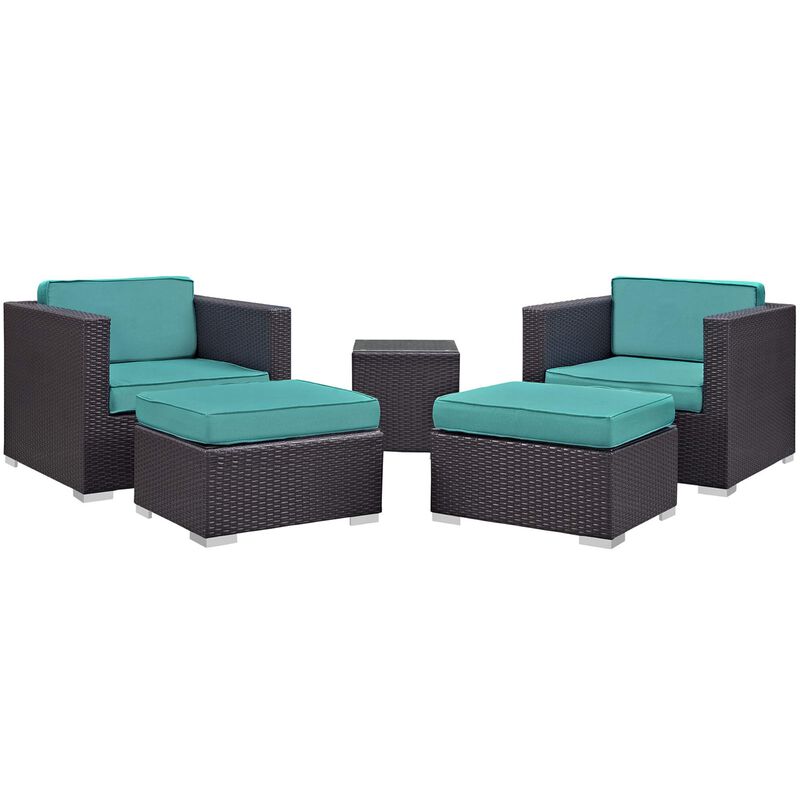 Convene Outdoor Sectional Set - Rattan & Aluminum Frame, All-Weather Cushions, Patio Sofa, Armchair, Ottoman, Side Table.