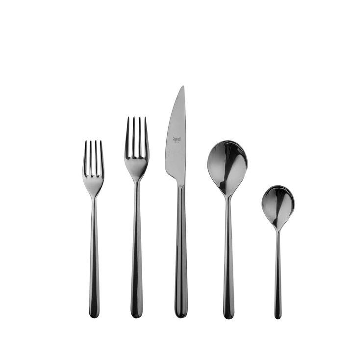 Linea 5 Piece Black Gold Flatware Set