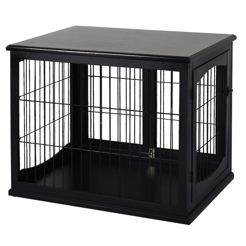 Stylish Black Dog Den: Modern Wooden Crate with Double Doors