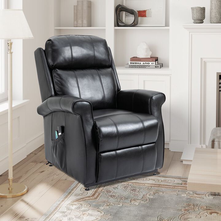 Blue Faux Leather Elderly Power Lift Recliner 8-Point Massage Reclining Chair with Side Pocket and Remote Control