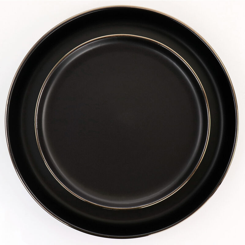 Elama Paul 16 Piece Stoneware Dinnerware Set in Matte Black with Gold Rim