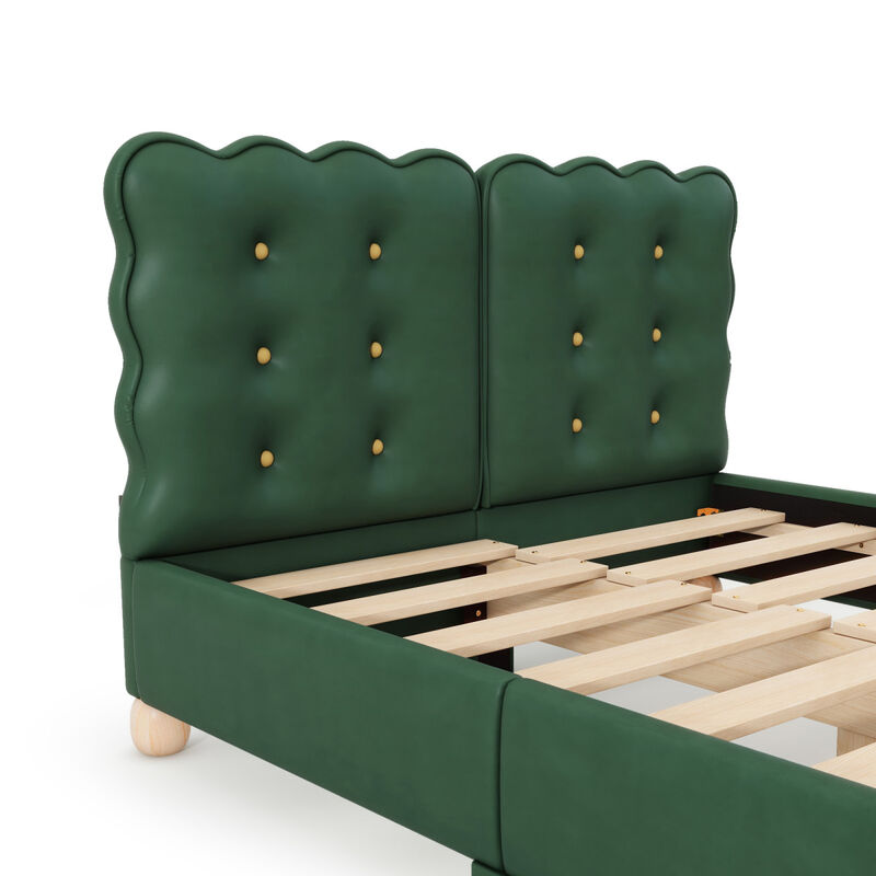 Full Size Upholstered Platform Bed with Support Legs, Green