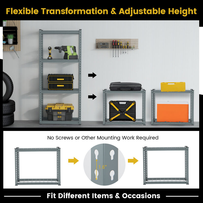 4-Tier Metal Shelving Unit with Anti-slip Foot Pad and Anti-tipping Device