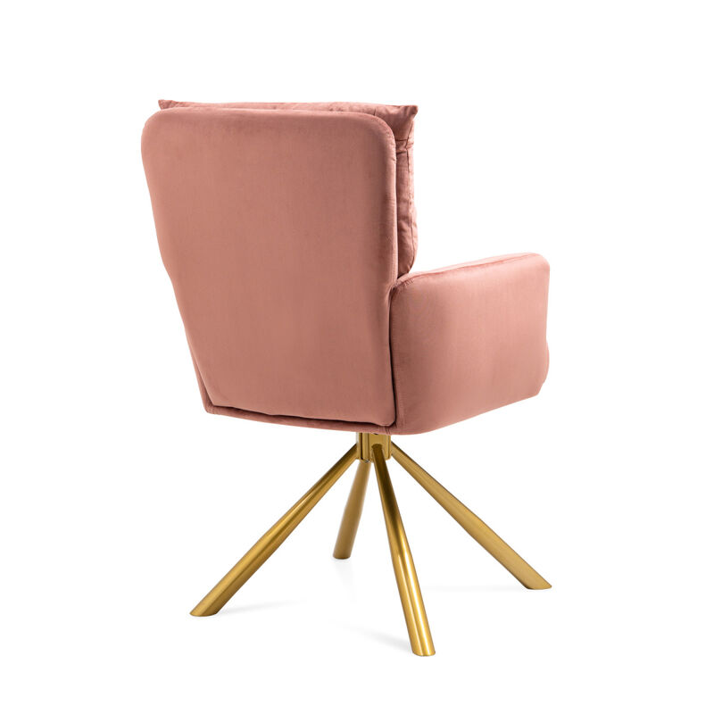 Pink Velvet Contemporary High-Back Upholstered Swivel Accent Chair