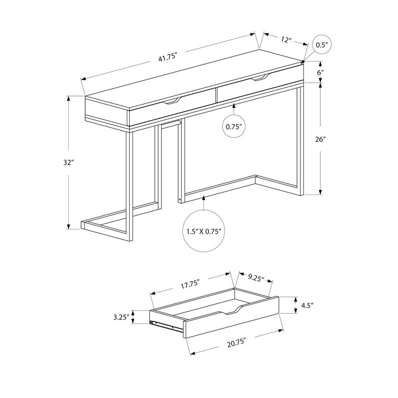 Monarch Specialties I 3517 Accent Table, Console, Entryway, Narrow, Sofa, Storage Drawer, Living Room, Bedroom, Metal, Laminate, Brown, Black, Contemporary, Modern