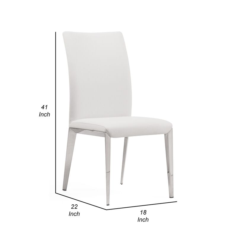 18 Inch Dining Side Chair Set of 2, Plush White Faux Leather Seat, Metal - Benzara