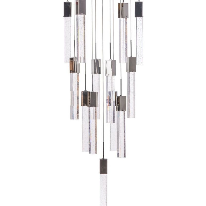 Sparkling Night Chandelier Chrome Metal and Acrylic 13 LED Light Dimmable