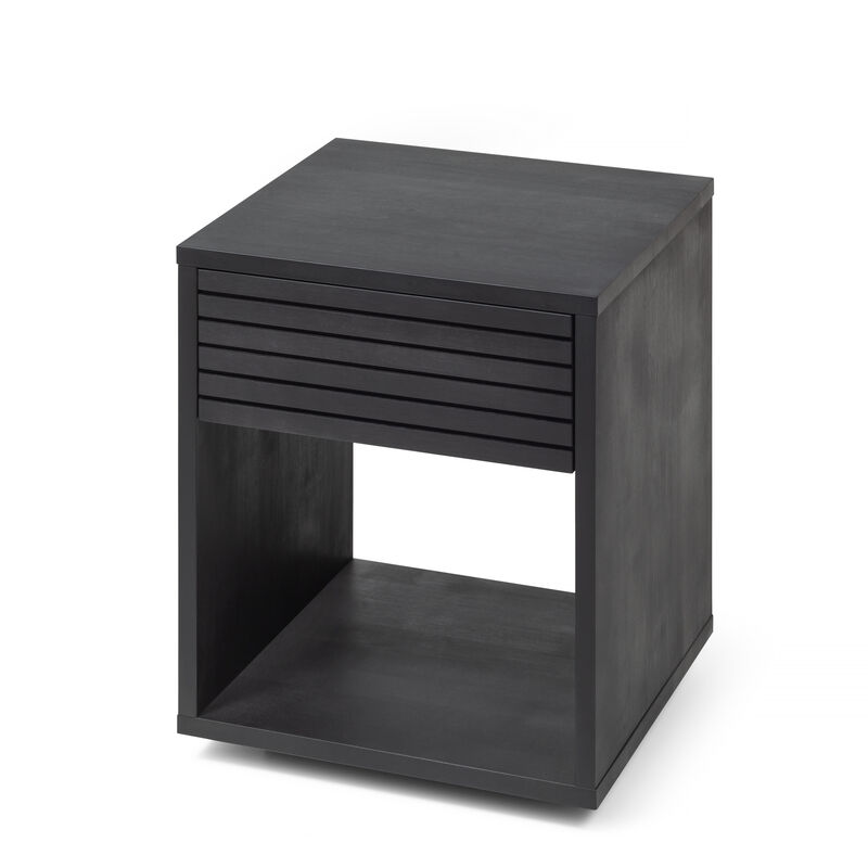 Set of 2 Black Nightstands with Drawers for Bedroom Solid Hardwood Construction - Rustic Design, Floor-Standing Side Tables