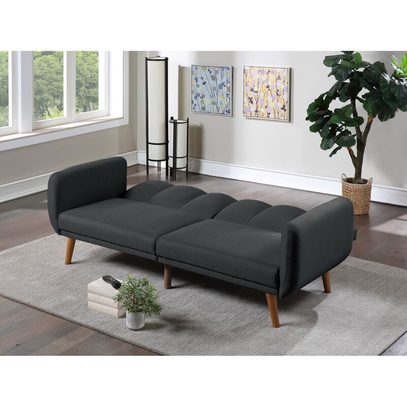 Black Polyfiber Convertible Sofa Bed with Wooden Legs