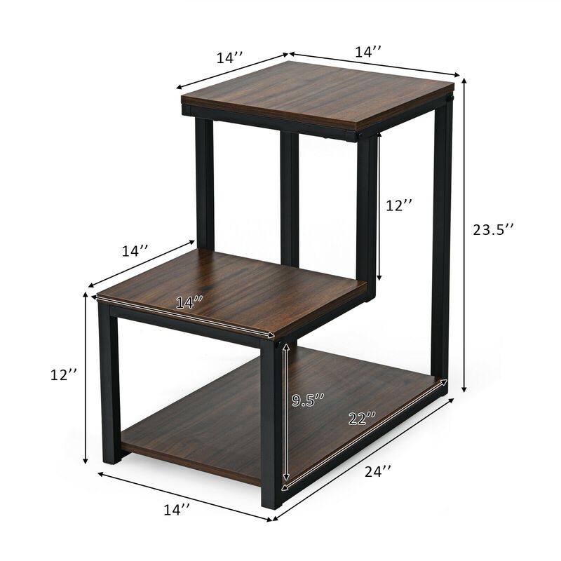 3-Tier Ladder-Shaped Chair Side Table with Storage Shelf