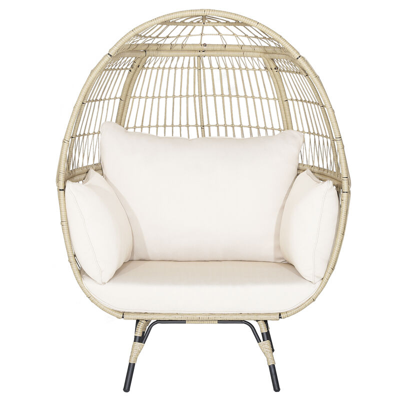 Oversized Patio Rattan Egg Lounge Chair with 4 Cushions