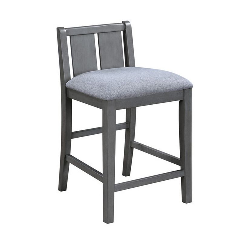 Ham 25 Inch Counter Height Chair Set of 2, Gray Upholstery, Solid Wood - Benzara