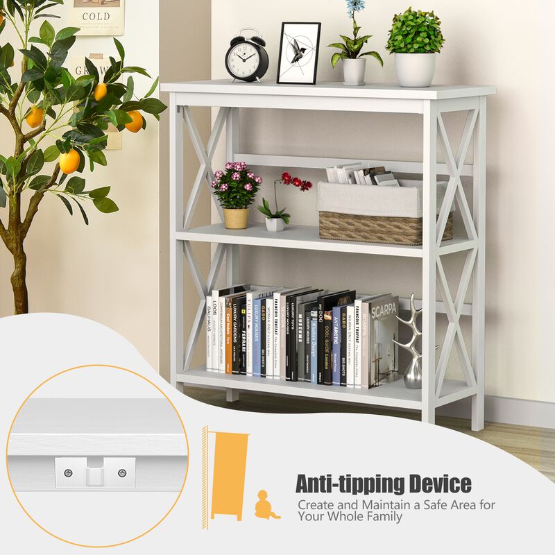 3-Tier Wooden Multi-Functional X-Design Etagere Storage Bookshelf